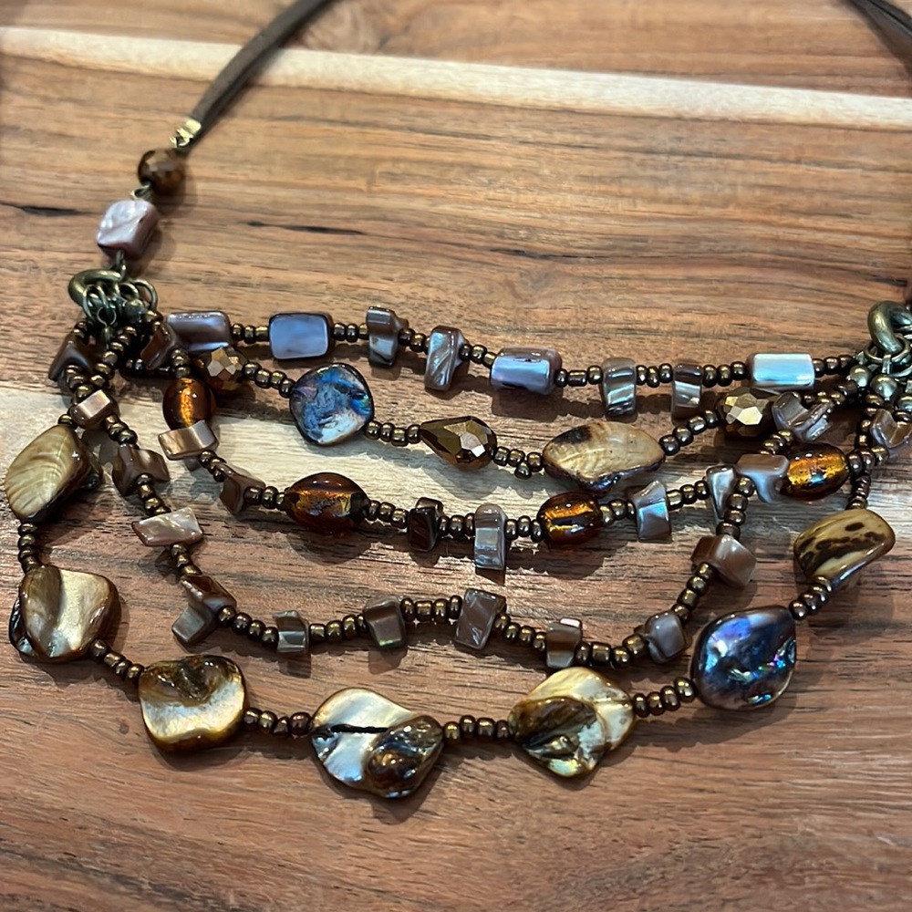Anthropologie Bronze Beaded Stone Layered Necklace - Picture 2 of 5